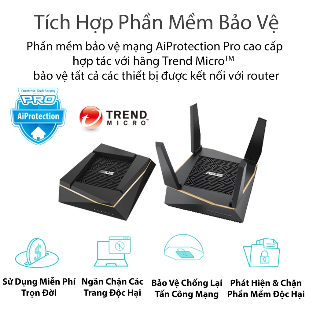 Router Wifi Mesh Asus RTAX92U (2 Pack) 3 Băng Tần AX6100 Hàng Chính Hãng