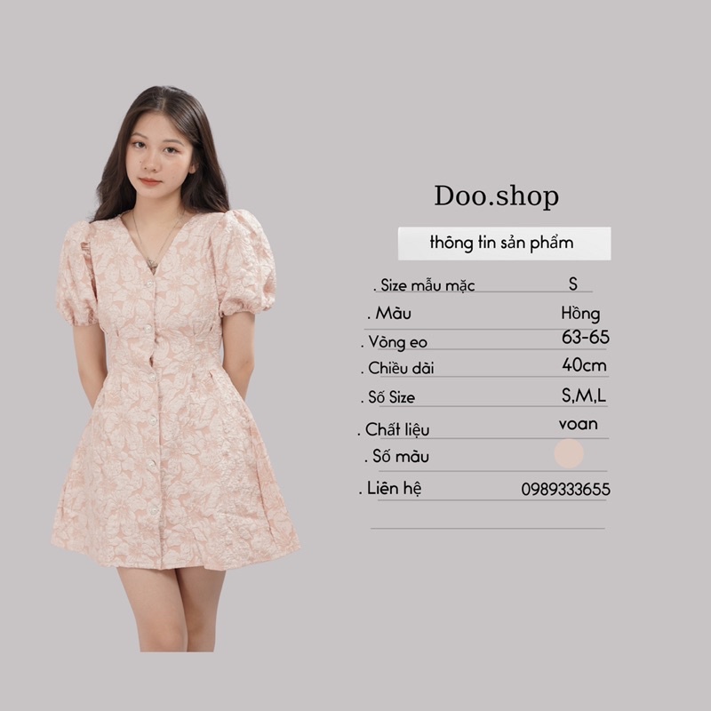 Váy xốp hở eo nữ Đầm họa tiết hoa nổi cổ V cúc hoa thiết kế lộ eo cá tính Kiều One Shop
