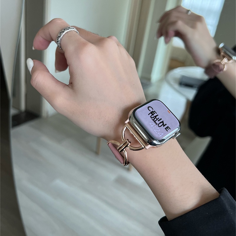Dây Đeo Đồng Hồ Bằng Da Kim Loại Mỏng 10 Màu Tùy Chọn Cho iwatch 41mm 45mm 40mm 38mm 42mm 8 7 SE 6 5 4 3