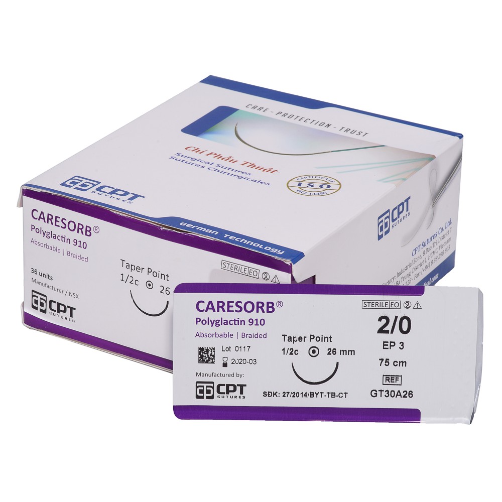 Chỉ CPT Caresorb Polyglactin 910, chỉ phẫu thuật tự tiêu tổng hợp đa sợi