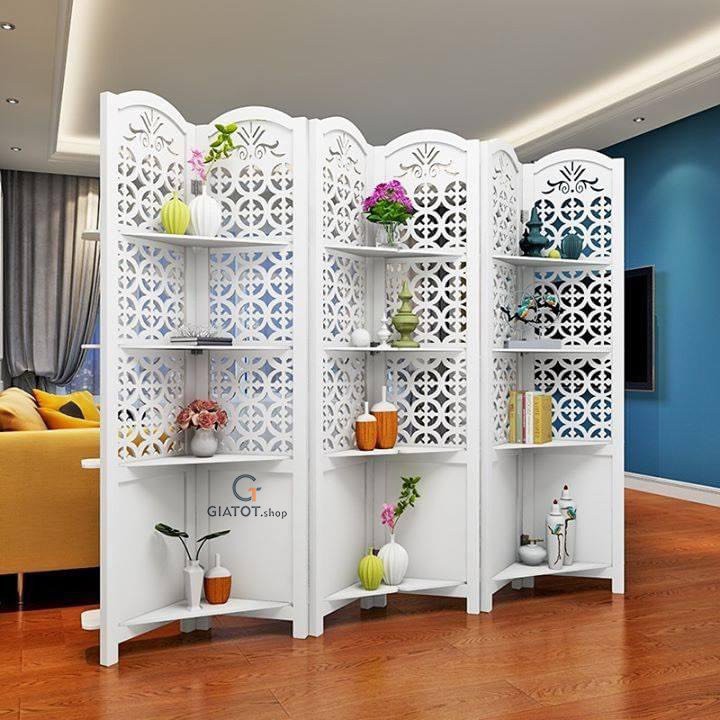 Bình phong vách ngăn có kệ trang trí họa tiết hoa GTS310 cao cấp bằng gỗ CNC chống mối,mọt,cong,vênh,/1 TẤM