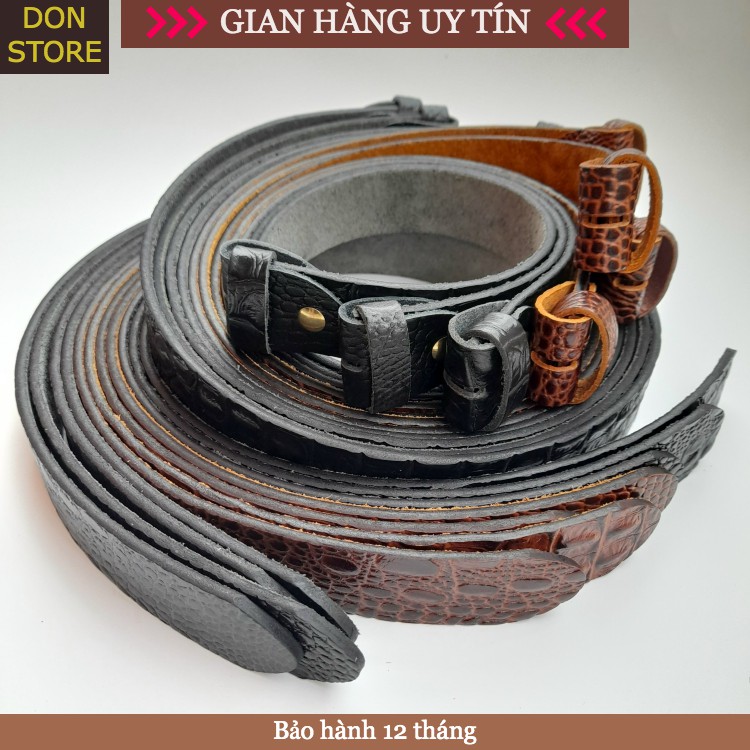 Dây Thắt Lưng Nam (không mặt) Da Bò Thật Vân Cá Sấu Cho Khóa Kim Cài hoặc Khóa Bấm Lỗ (3.5x125)cm