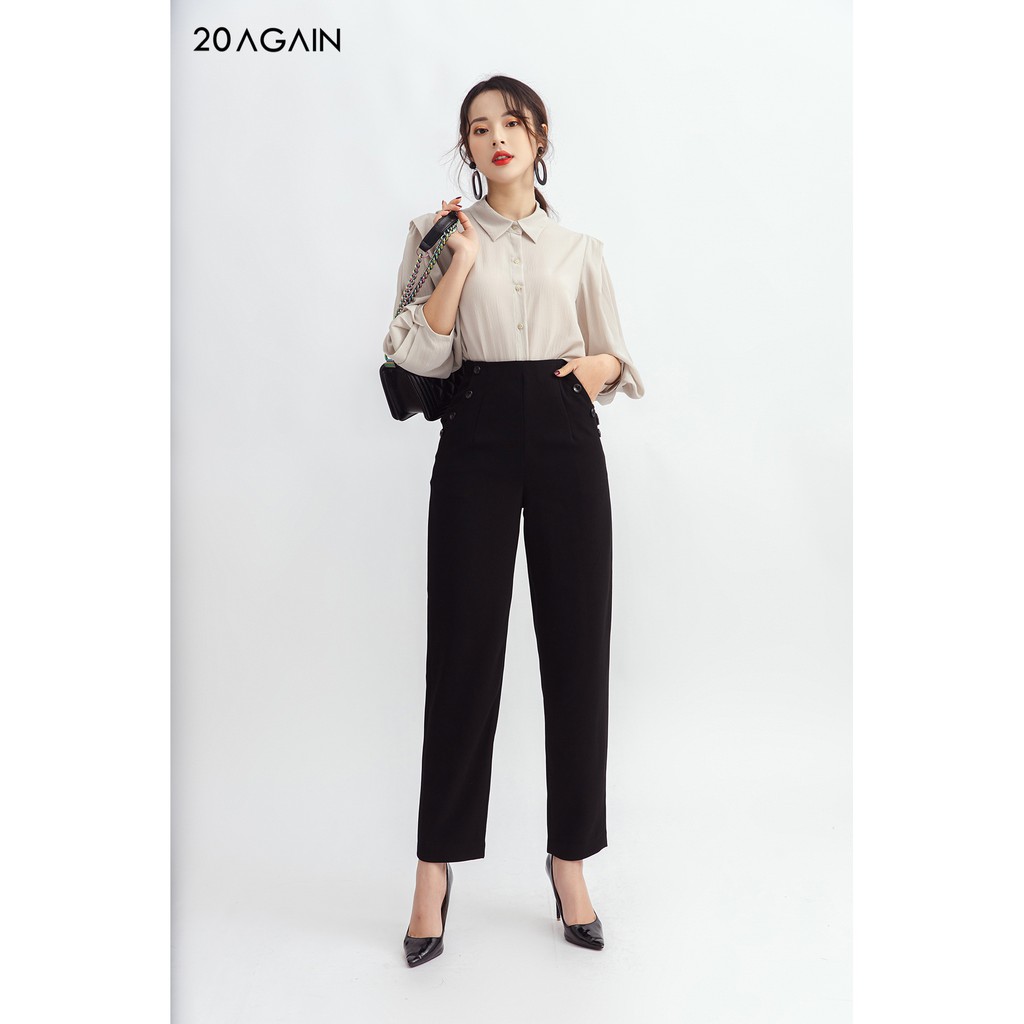 Áo Sơ mi dài tay tay xếp ly 20AGAIN thiết kế basic công sở trẻ trung ASA1104