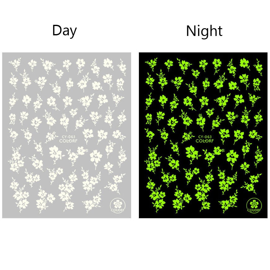 Nhãn Dán Móng Tay 3D Dạ Quang Hình Hoa Lá Bướm Thiên Thần