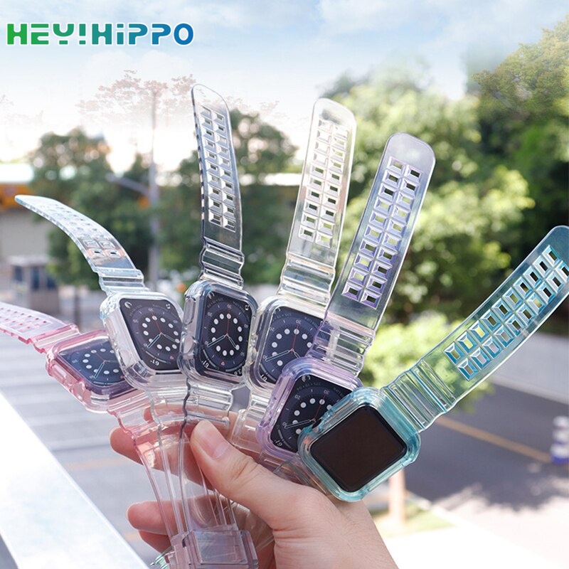 Dây đeo silicon trong suốt thích hợp cho đồng hồ thông minh Apple watch series se 6 5 4 3 38 40 42 44 mm