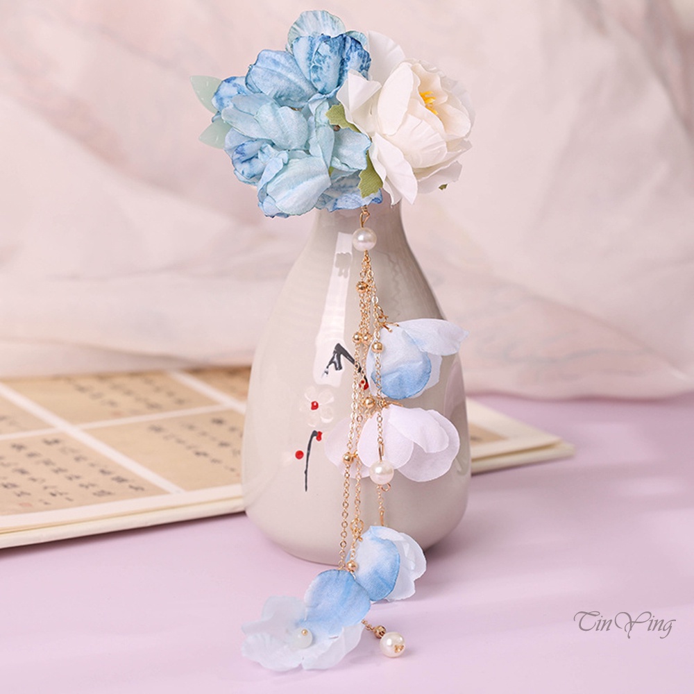 GETNOIVAS Trâm Cài Tóc Đính Hoa Và Tua Rua Phong Cách Trung Hoa Thời Trang