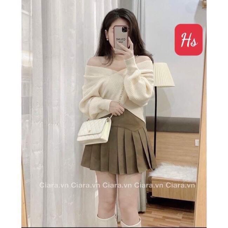 [Mã FAMARAL2 giảm 10K đơn 50K] Áo len trễ vai vạt chéo HS6