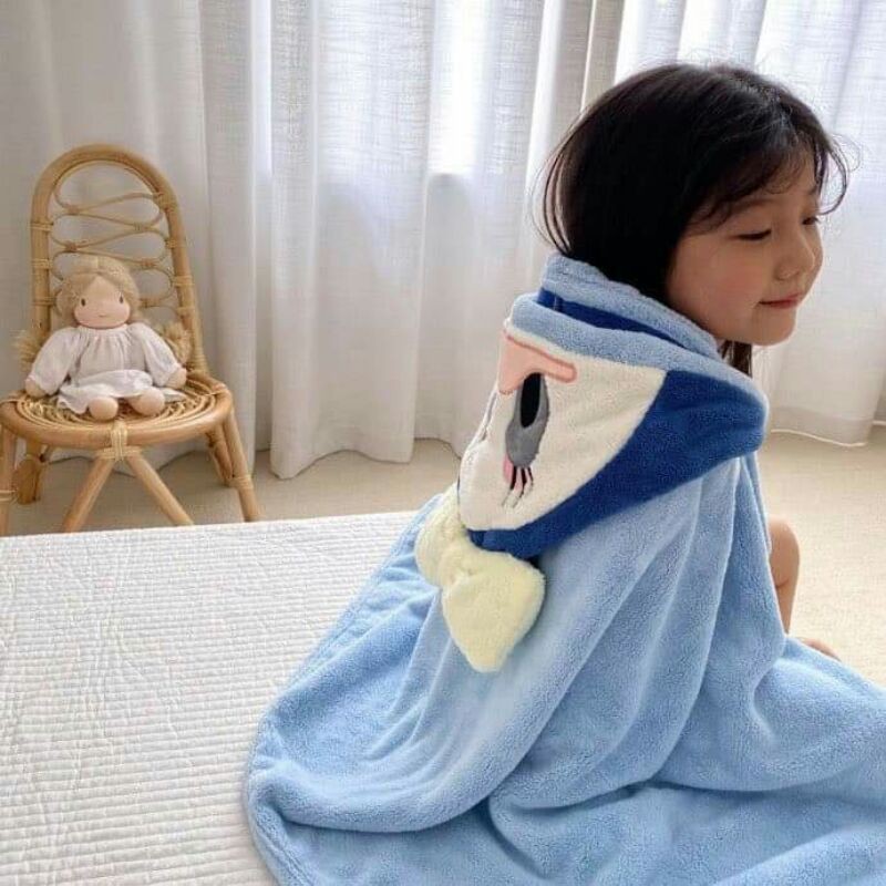 Khăn tắm bông kèm nón trùm đầu cho bé lông mềm mịn, dày dặn họa tiết siêu xinh
