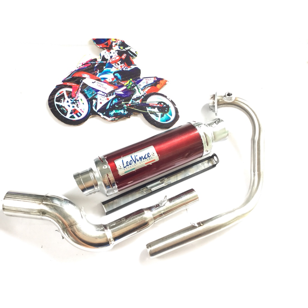 Pô leovince đỏ full cổ cong 2 khúc gắn cho nhiều loại xe