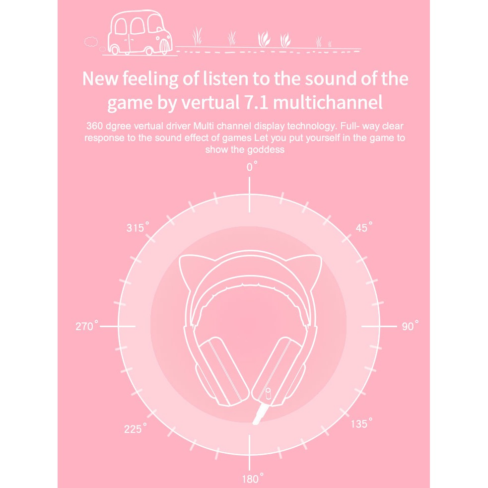 Tai nghe Gaming Somic G951 Pink tai mèo (Hồng) - USB Sound 7.1 - AT