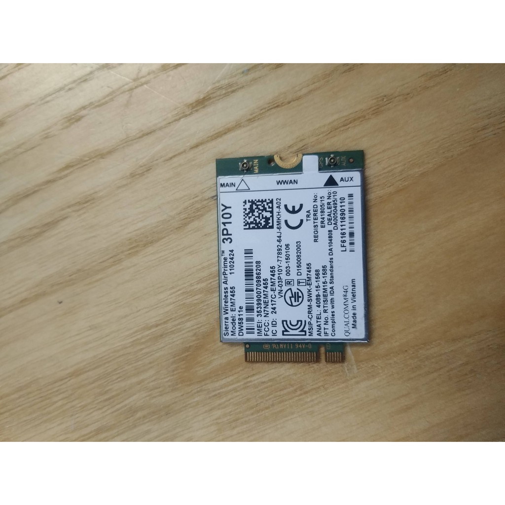 Card WWAN 4G Dell EM7455  - Dùng cho Dell Latitude, Precision  thế hệ 6,7,8  bắt sóng 4G cực mạnh