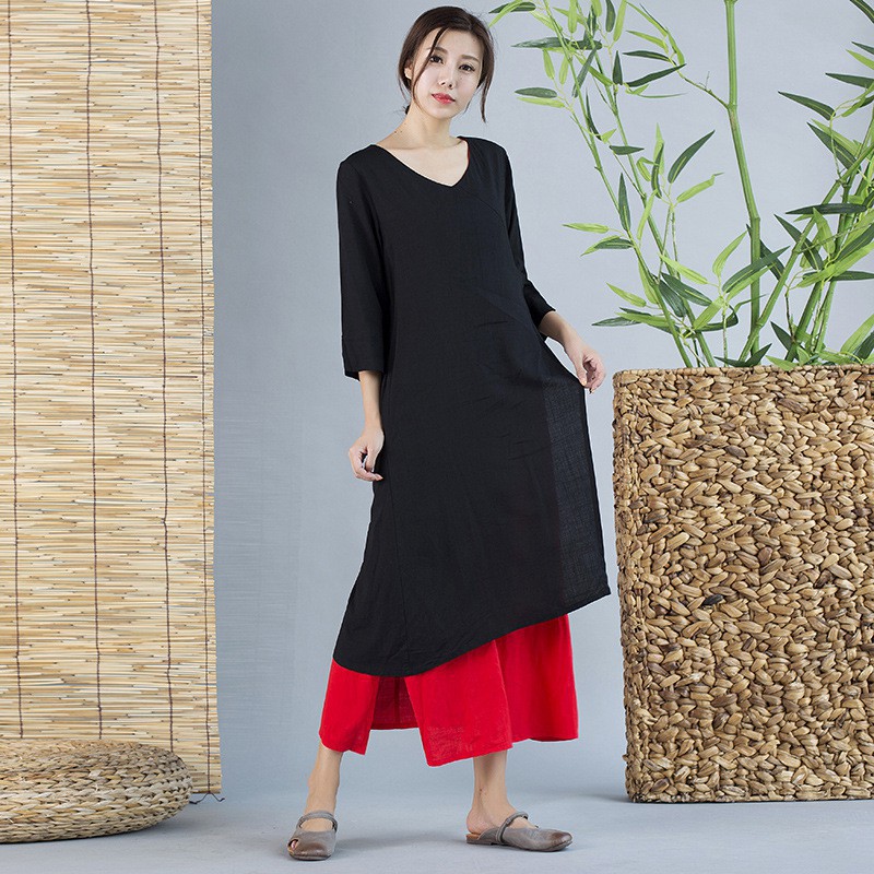 Đầm suông tay dài cổ chữ V thời trang quyến rũ cho nữ