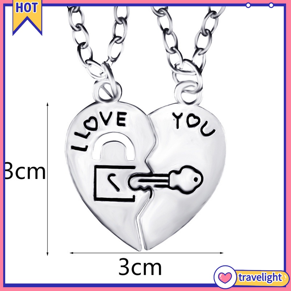(Travelight) Vòng cổ Mặt Ổ Khóa Trái Tim / Chìa Khóa Khắc Chữ I Love You Cho Cặp Đôi