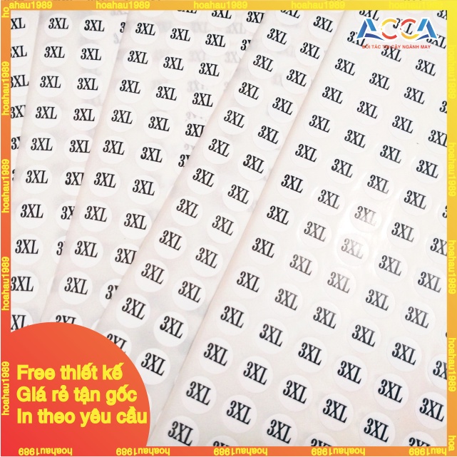 Decal dán size quần áo_Sticker dán size mac_Nhãn Size quần áo_Đủ size_Hàng bán sẵn, nhận in theo yêu cầu
