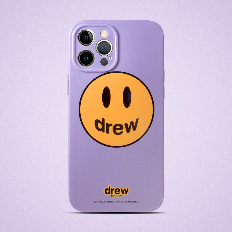 Ốp điện thoại silicon màu tím hình mặt cười chữ drew bảo vệ camera cho iPhone 12 SE2020 Xs Max XR 7 8 Plus 11 PRO MAX