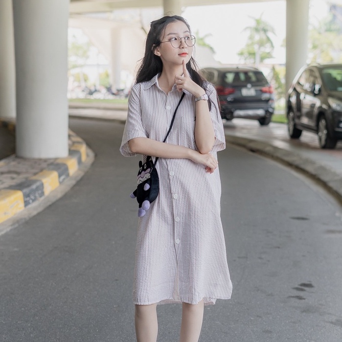 Đầm sơ mi dáng dài FM STYLE suông tay ngắn chất vải mềm mát phong cách ulzzang Hàn Quốc 220314001 | BigBuy360 - bigbuy360.vn