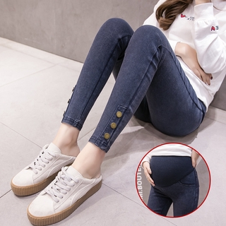 Quần jean dài lưng cao co giãn thời trang cho bà bầu