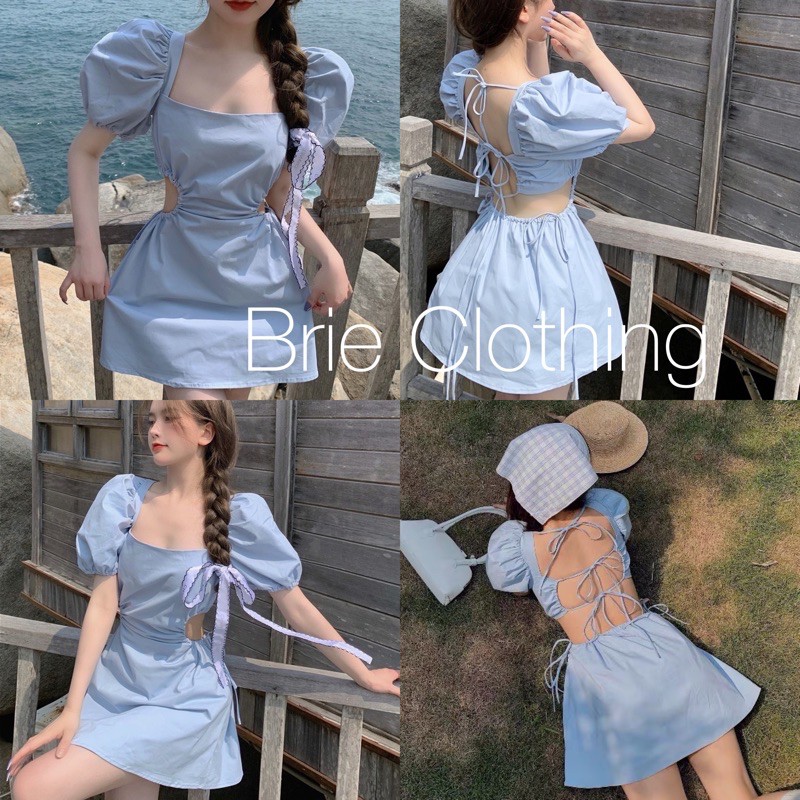 Đầm BRIE CLOTHING babydoll cột lưng khoét eo tay bồng cổ vuông - 008 - 208