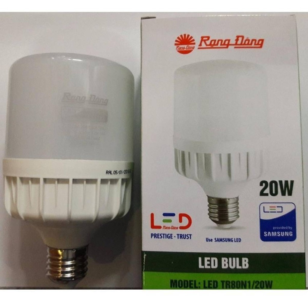 Bóng đèn LED BULB trụ nhôm đúc 20W Rạng Đông, chip LED Samsung ( LED TR80N1/20W.H)