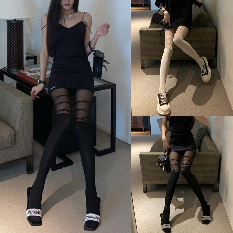 Quần Tất Lụa Phối Dây Đan Chéo Phong Cách Lolita Nhật Bản Cho Nữ