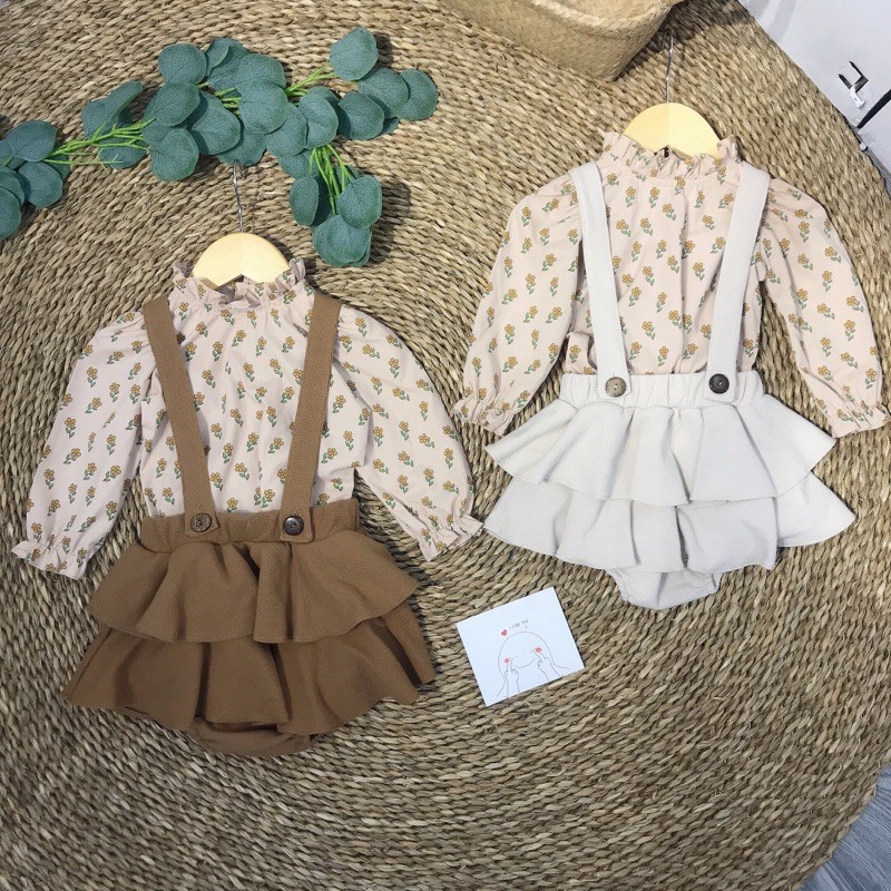 Set yếm romper kèm áo cho bé gái