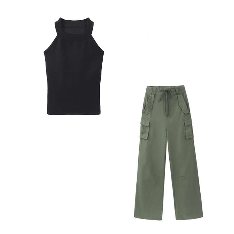 QADCOL Set Đồ Thể Thao Hai Mảnh Mùa Hè Gồm Áo Ba Lỗ Dáng Ngắn Màu Đen Ngọt Ngào Và Mát Mẻ Cho Nữ