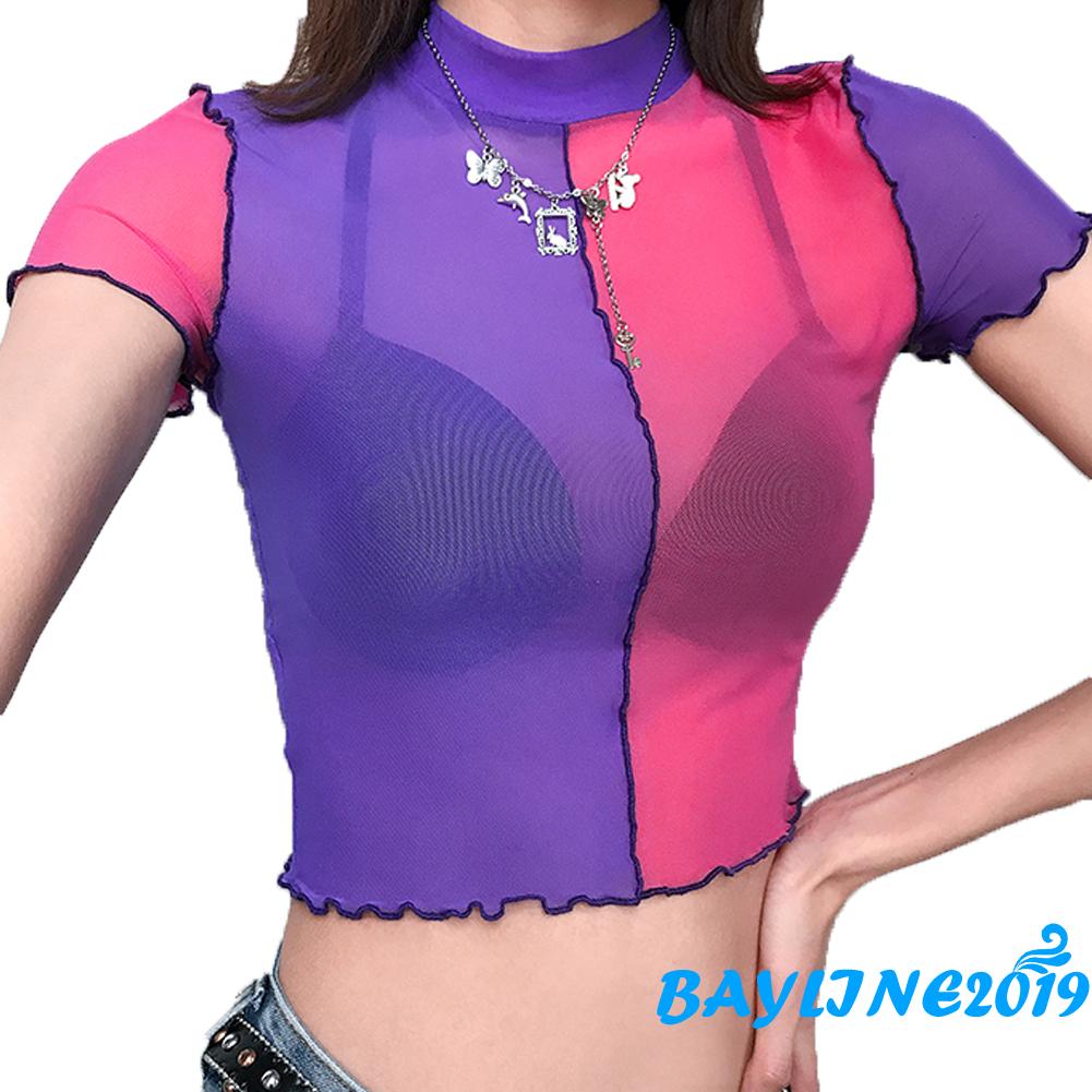 Áo Croptop Ngắn Tay Màu Trơn Đơn Giản Cho Nữ