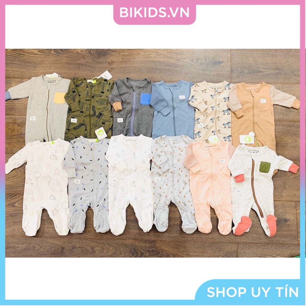 Body liền tất kéo khoá Gagou Bio baby 100% Cotton Organic NB-24m - Nhiều mẫu