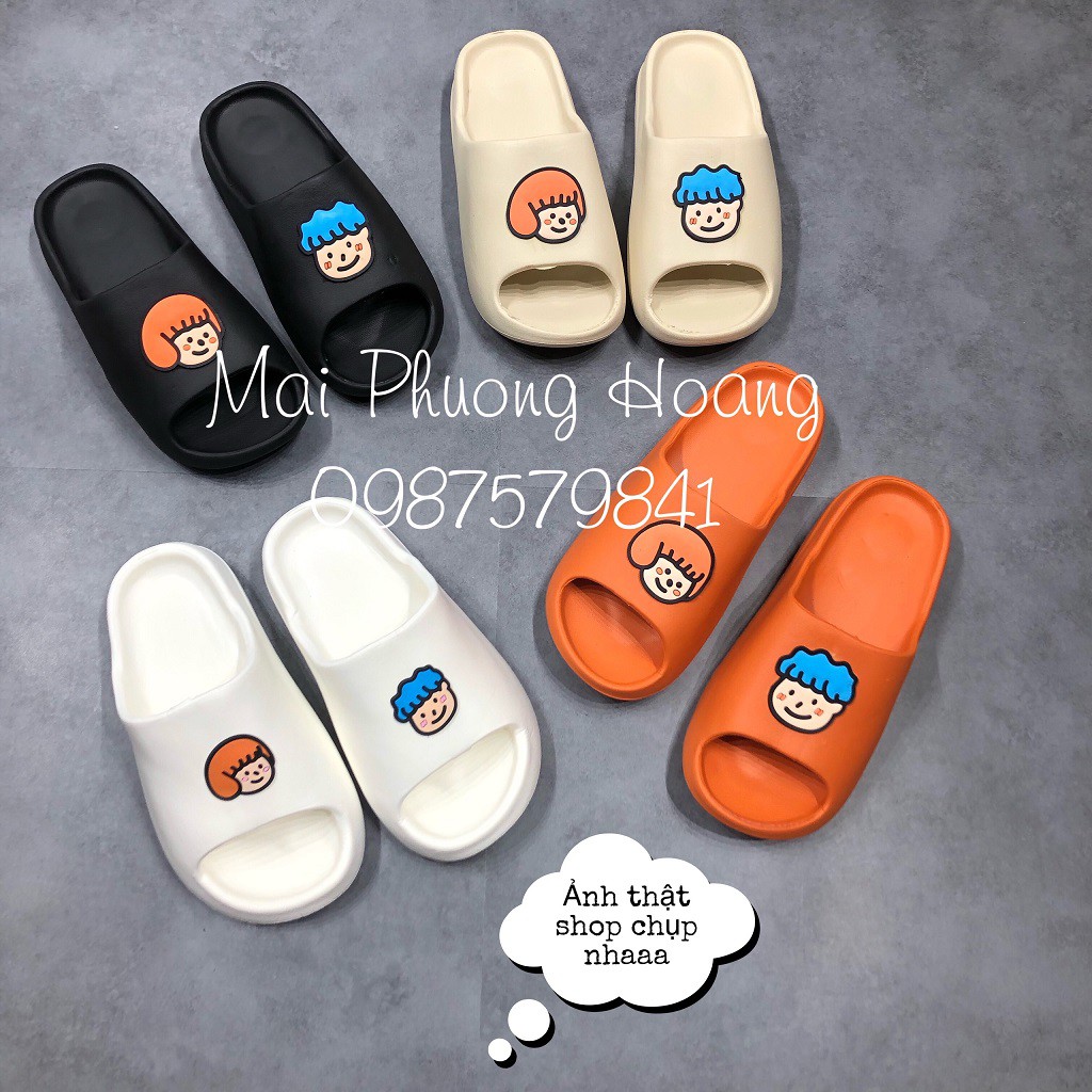 Dép bánh mì quai ngang hình Boy Girl hình mặt người Mềm Êm Hottrend 2021
