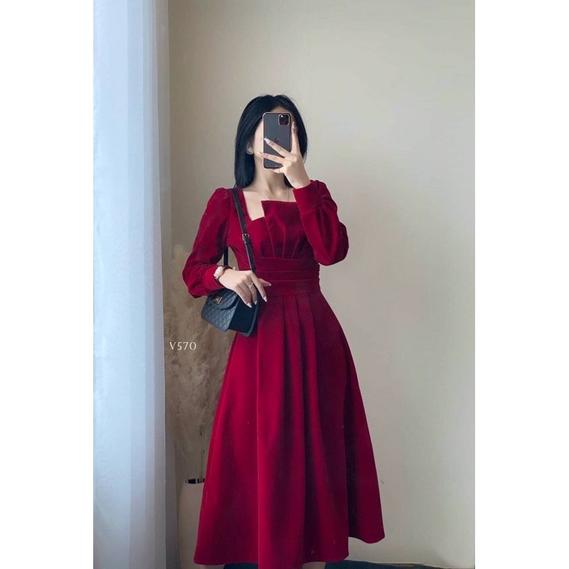 ⚡️BÁN SỈ⚡️Đầm đỏ xếp ly ngực quần eo chất trượt