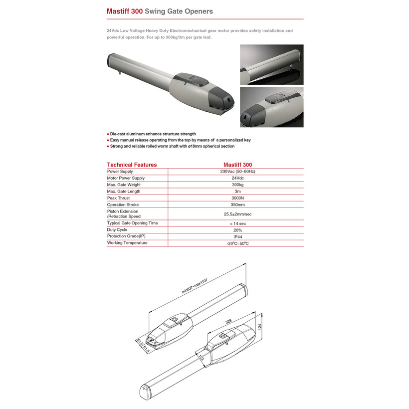 Motor cổng cánh tay đòn mastiff TMT- nhập khẩu chính hãng- bảo hành lâu dài