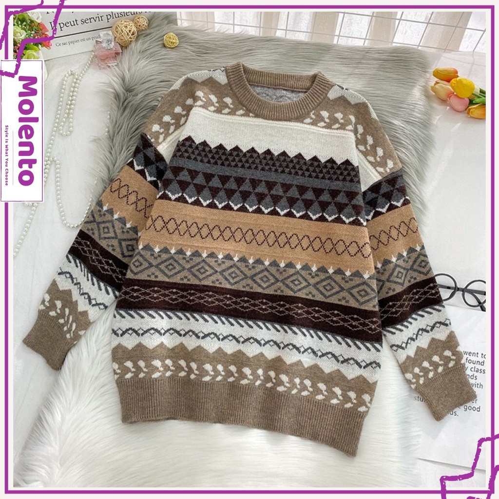 Áo Len Nữ Form Rộng Hàn Quốc MOLENTO Áo Len Thổ Cẩm Dày Dặn Mềm Mịn Cực Ấm Thời Trang Vintage - M69 | BigBuy360 - bigbuy360.vn
