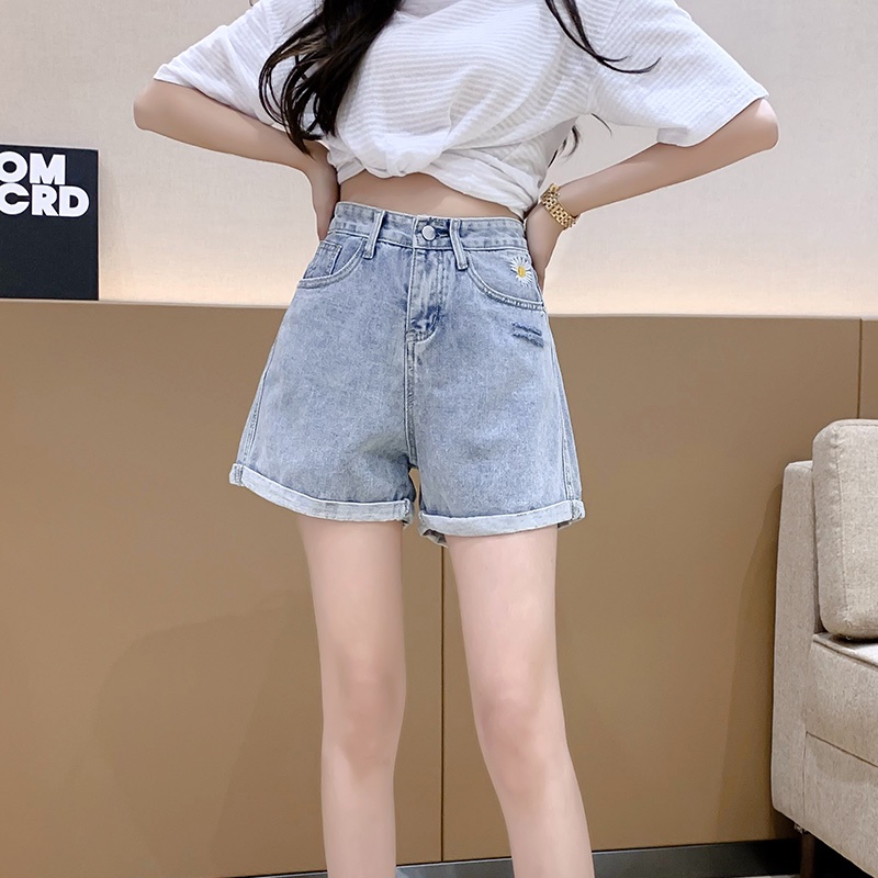 Quần Short Denim Lưng Cao Ống Rộng Plus Size Phong Cách Hàn Quốc Cho Nữ