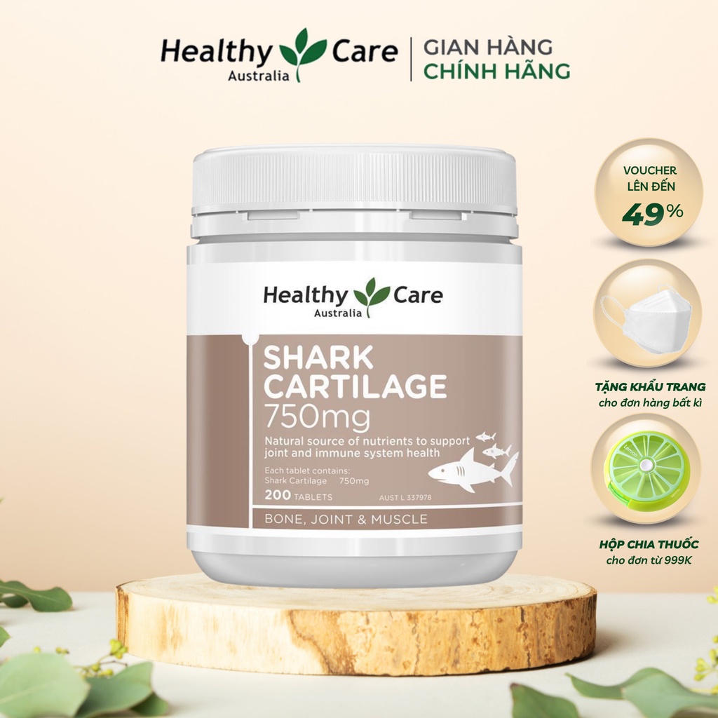 Sụn Vi Cá Mập Úc Healthy Care Shark Cartilage Viên Uống Giảm Đau xương khớp 750mg 200 viên