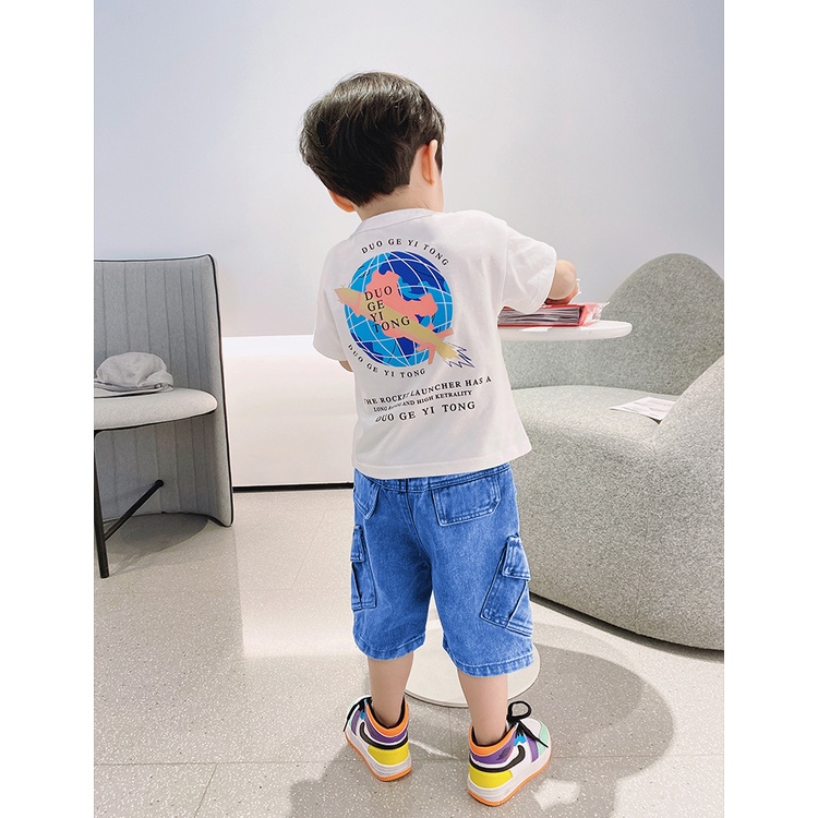 Quần jean lửng bé trai. Quần bò ngố cho bé. Màu Xanh. 14kg-35kg