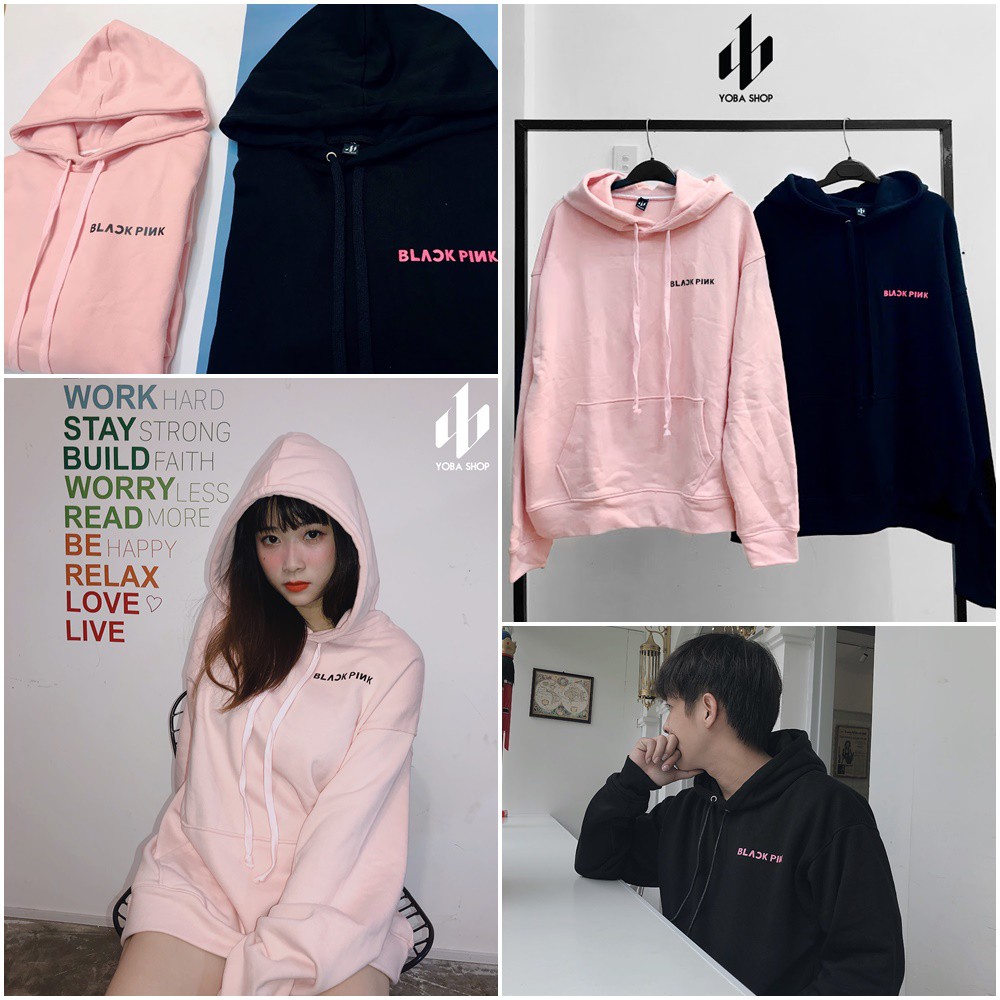 ÁO HOODIE ĐEN HỒNG VẢI ĐẸP FORM CHUẨN HÀN QUỐC [ẢNH THẬT 100%]