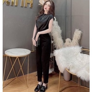 Quần tây baggy nữ công sở cạp có đai lưng cao màu đen mềm dáng dài khuy lệch Quần vải nữ cạp cao ống đứng mặc đi học đẹp