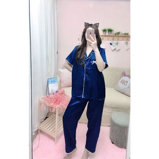 [60-75kg] Bộ ngủ Pijama phi lụa Bigsize form 60-75kg (ko túi quần)