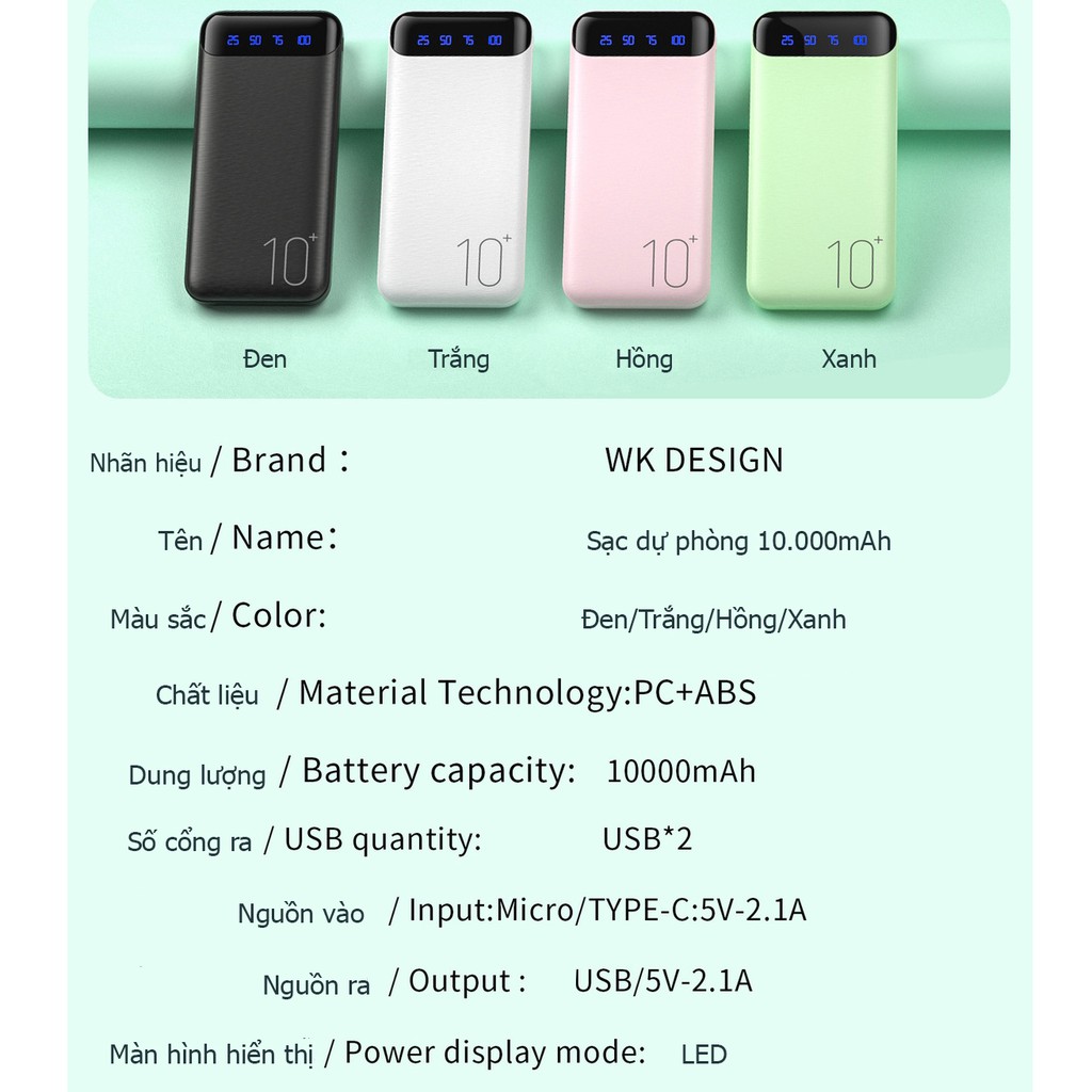 Sạc Dự Phòng 20000mAh 💎CHÍNH HÃNG💎 Sạc Dự Phòng Tích Hợp Sạc Nhanh Fast Charge Đèn Led Báo Pin