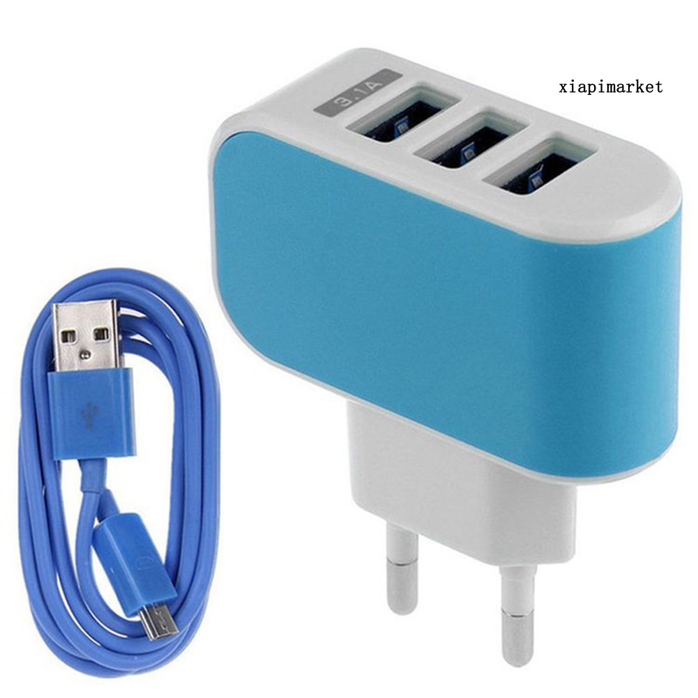 Củ Sạc 3 Cổng Usb 3.1a Kèm Dây Cáp Truyền Dữ Liệu Tiện Dụng Cho Du Lịch