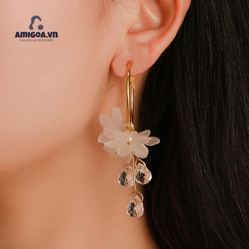 Bông Tai Hình Hoa Đính Đá Pha Lê Thời Trang Xinh Xắn Cho Nữ
