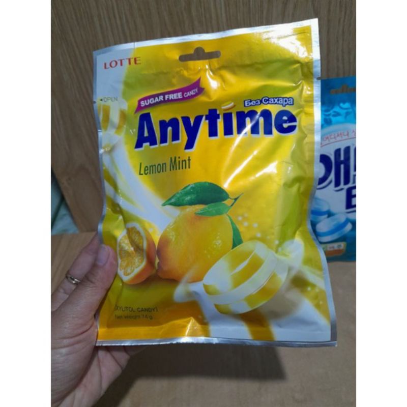 Kẹo Lotte Anytime không đường vị bạc hà/chanh/đào 60g