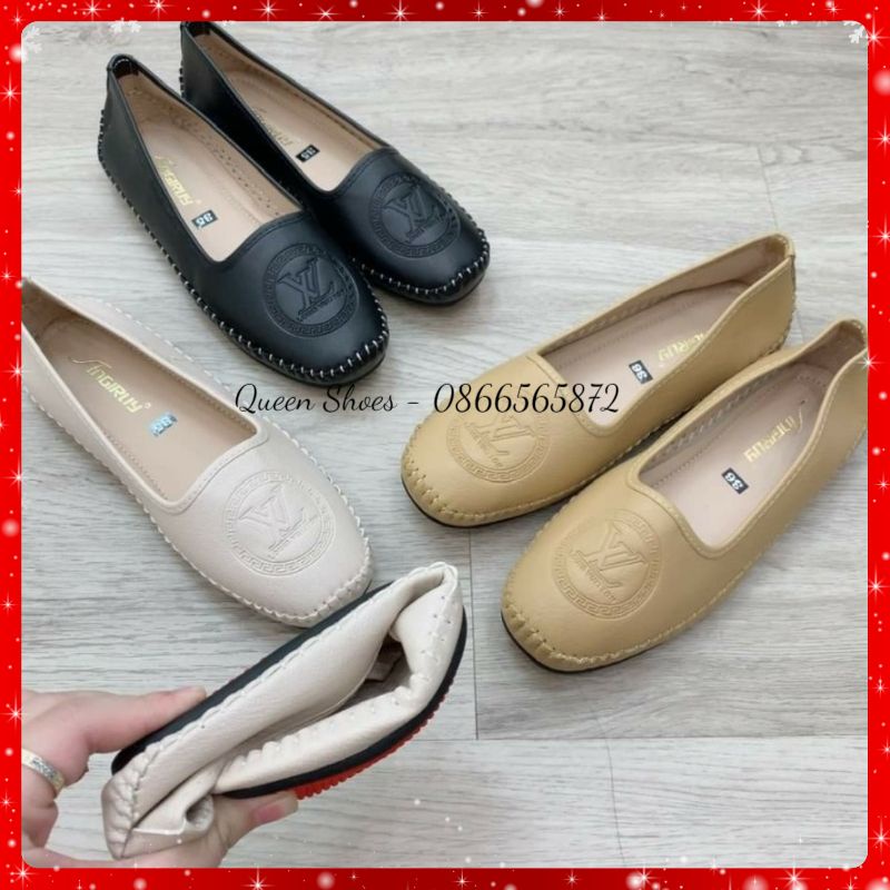 Giày lười slip on nữ đế cao su đúc da mềm khâu viền đế chắc chắn