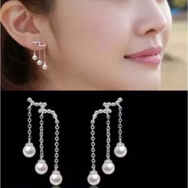 Bông tai hàn quốc hạt 3 hạt châu nhỏ xinh duyên dáng