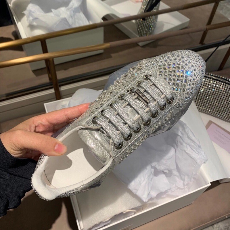 Giày thể thao, giày sneaker độn đế thiết kế đính đá, da thật cao cấp Jimmy Cho*