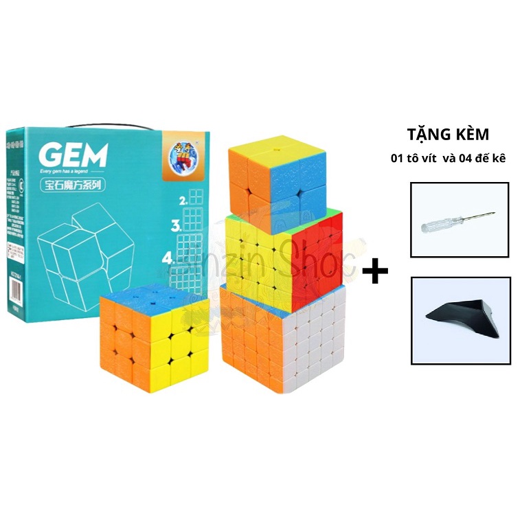 Combo 4 rubik 2x2 3x3 4x4 5x5 stickerless Sengso trơn, mượt