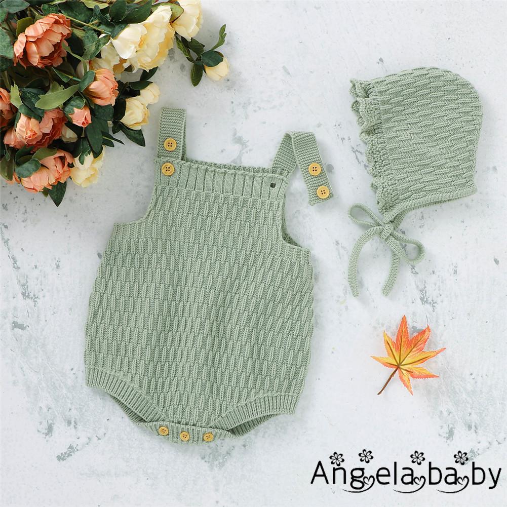 Set 2 món áo liền quần và nón vải len xinh xắn cho bé