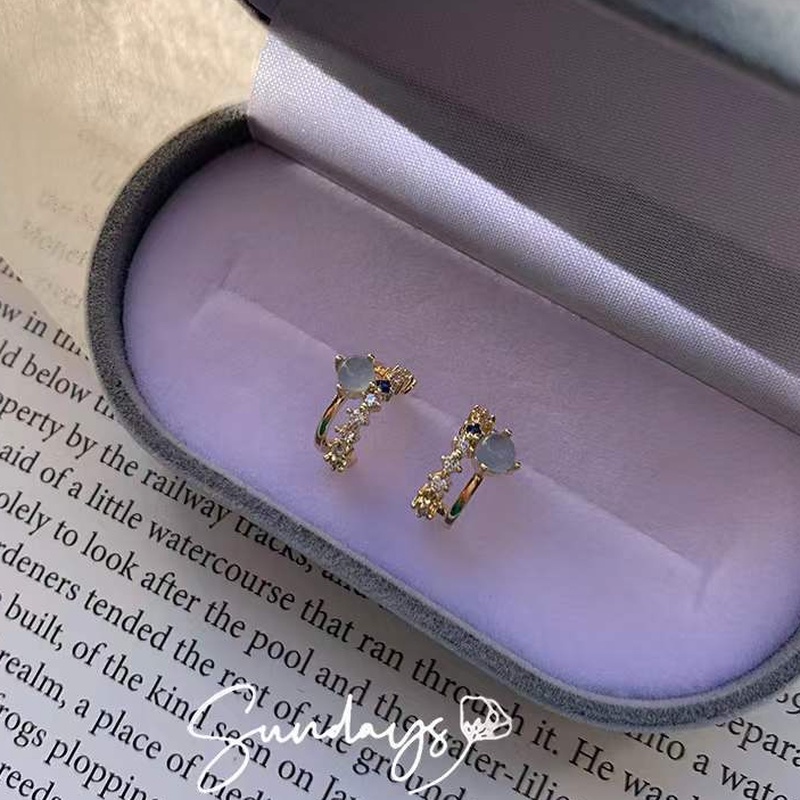 Bông Tai Đính Đá Zircon Xanh Tinh Tế Thời Trang Hàn Quốc