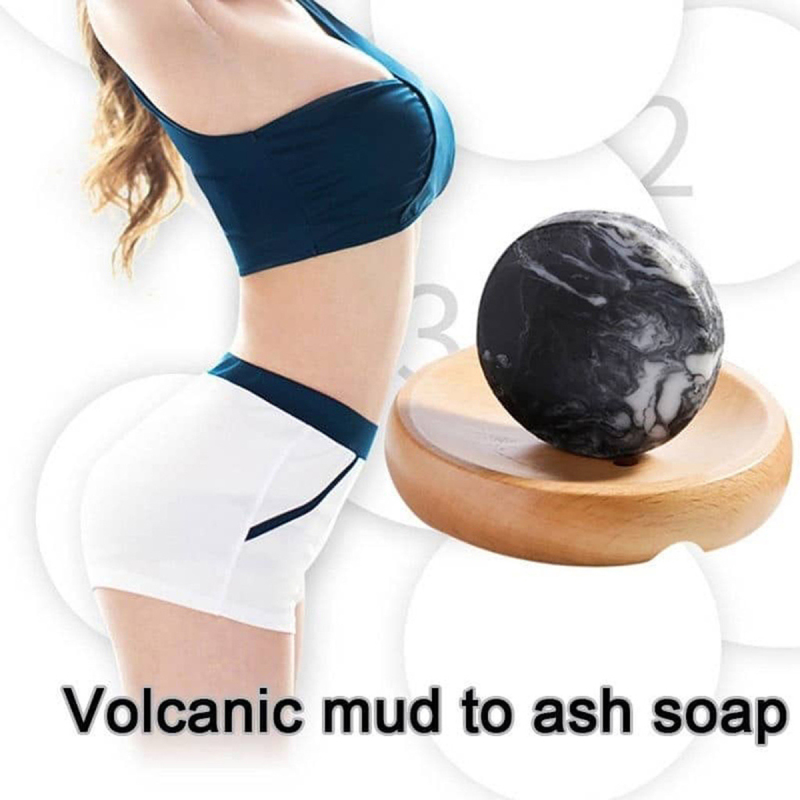 Volcanic Clay Coffee Soap Bar Body Cleanser Soap with 5pcs Slimming Navel Stickers
