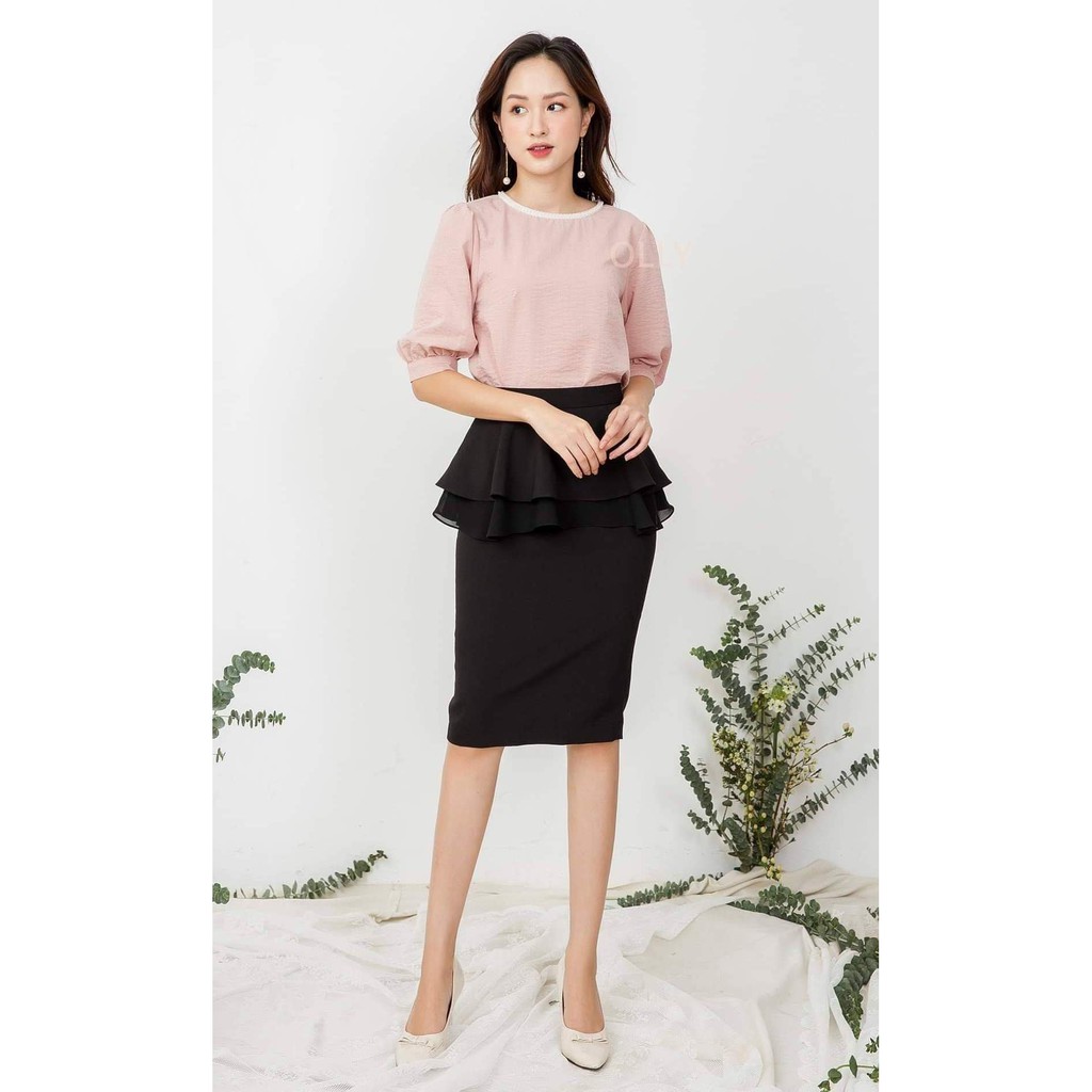 Chân váy bút chì bèo 2 tầng thân trước che bụng công sở(sẵn size) - M80